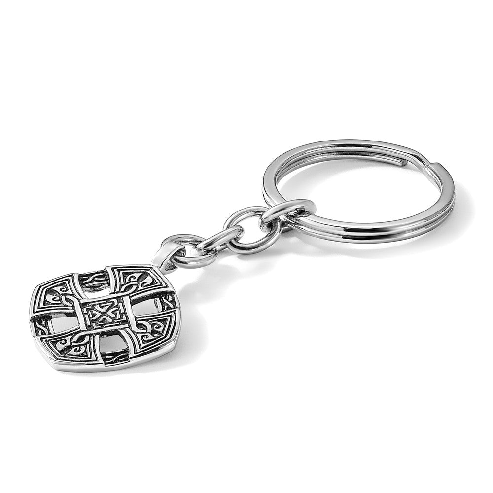 MJ Stainless Steel Antiqued Celtic Cross Design Key Chain