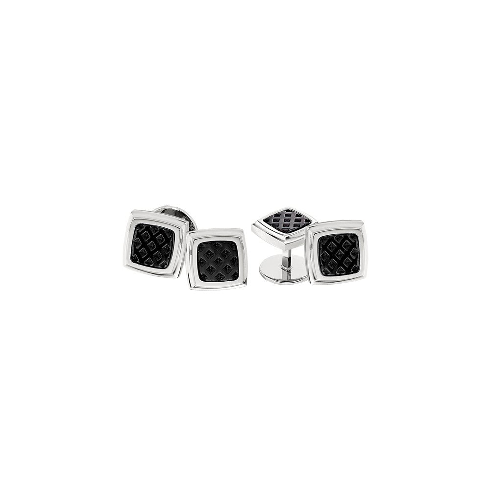 MJ Stainless Steel Textured Black IP-plated Center Four Piece Tuxedo Studs Set
