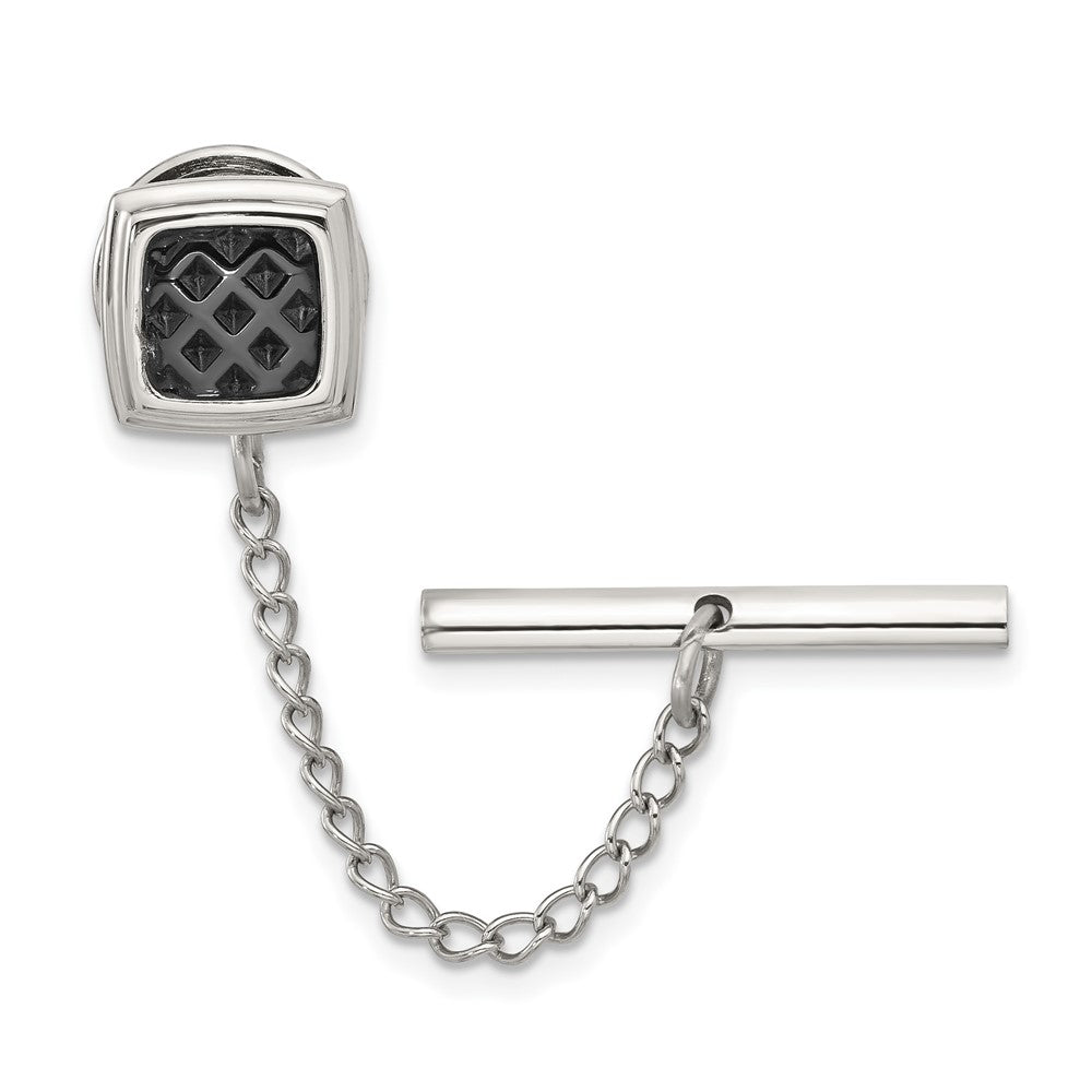 IBGoodman Stainless Steel Textured Black IP-plated Tie Tac with Chain
