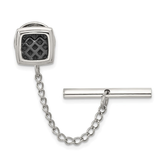 IBGoodman Stainless Steel Textured Black IP-plated Tie Tac with Chain