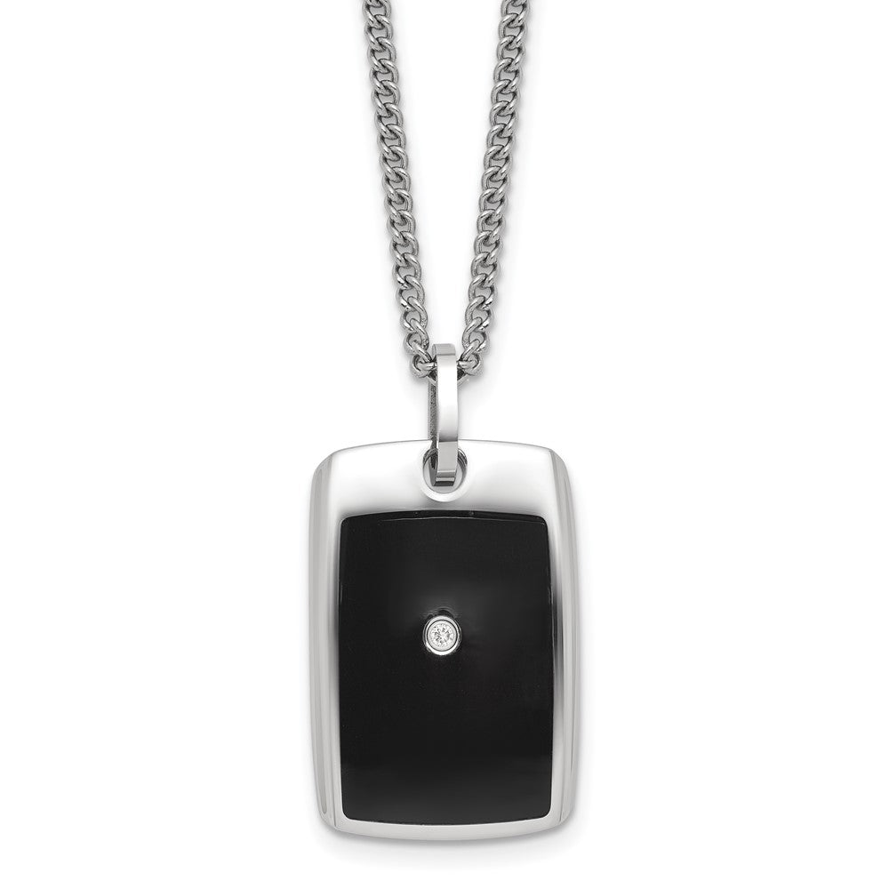 IBGoodman Stainless Steel with Black Enamel .03 carat Diamond Dog Tag 24 Inch Curb Chain Necklace