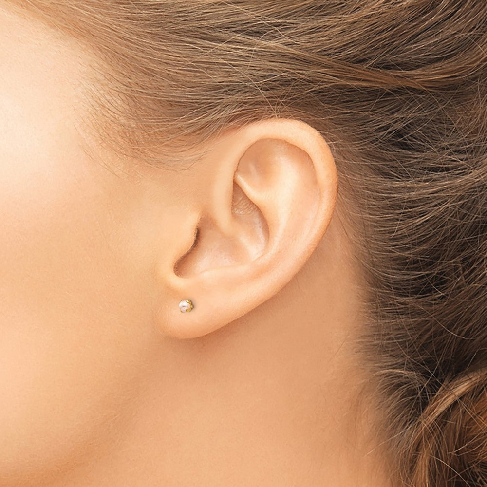 PG 14k Gold 3mm Pink Simulated Pearl Post Earrings