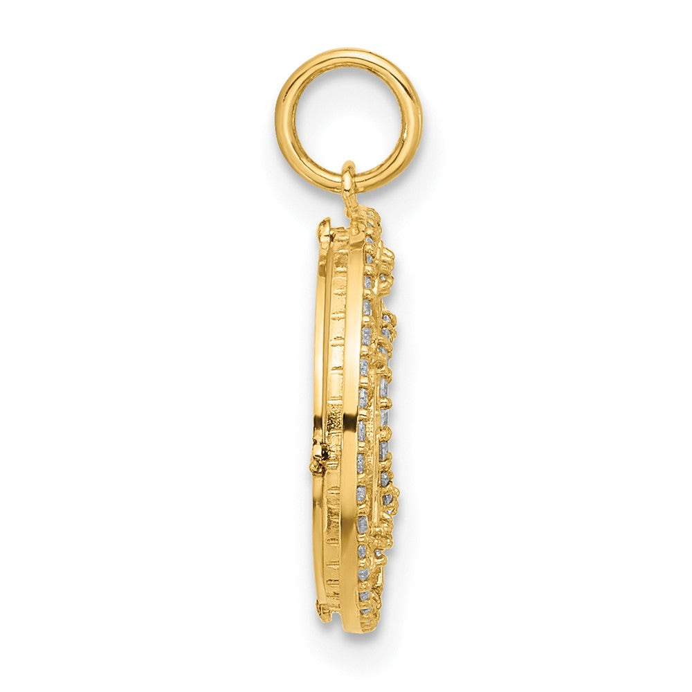 GG 10K Polished CZ and Mother of Pearl Sun Moon and Stars Disc Charm