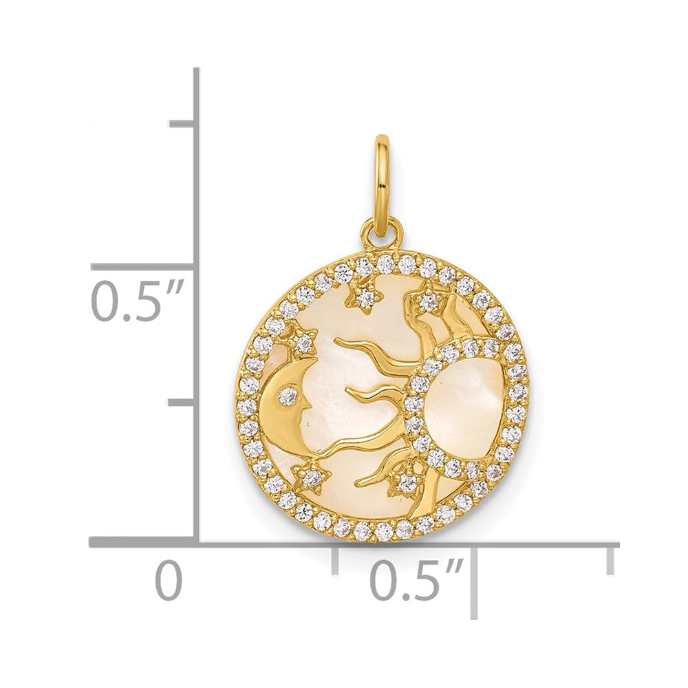 GG 10K Polished CZ and Mother of Pearl Sun Moon and Stars Disc Charm