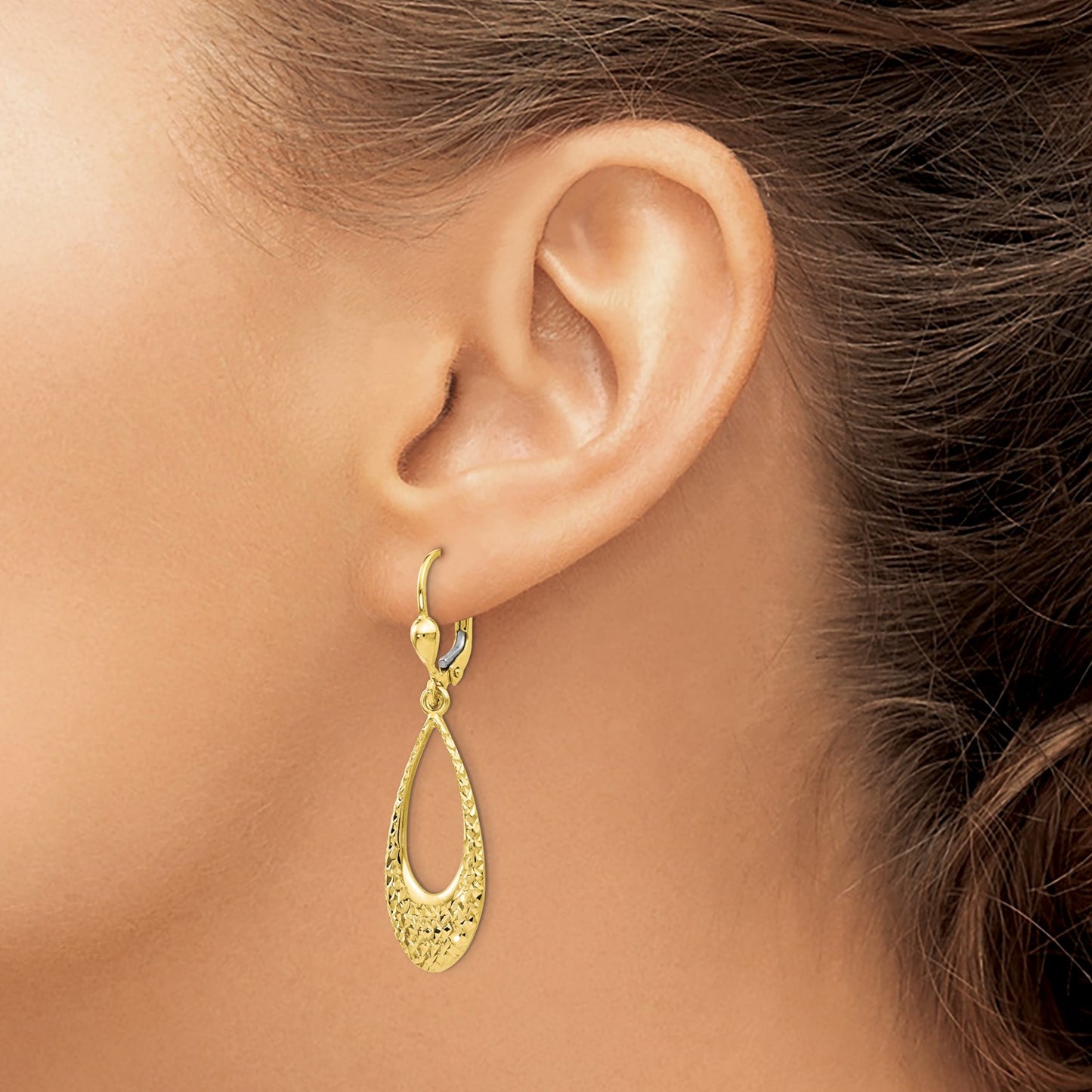 GE 10K Polished and D/C Leverback Earrings