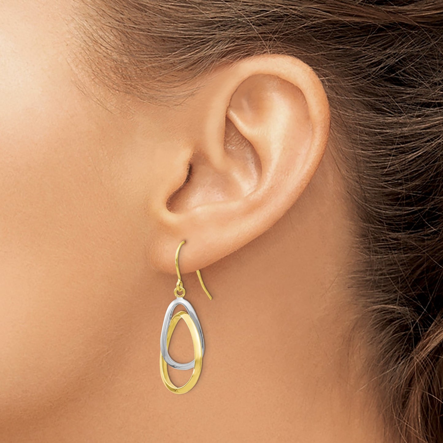 GE 10K Two-tone Polished Shepherd Hook Dangle Earrings