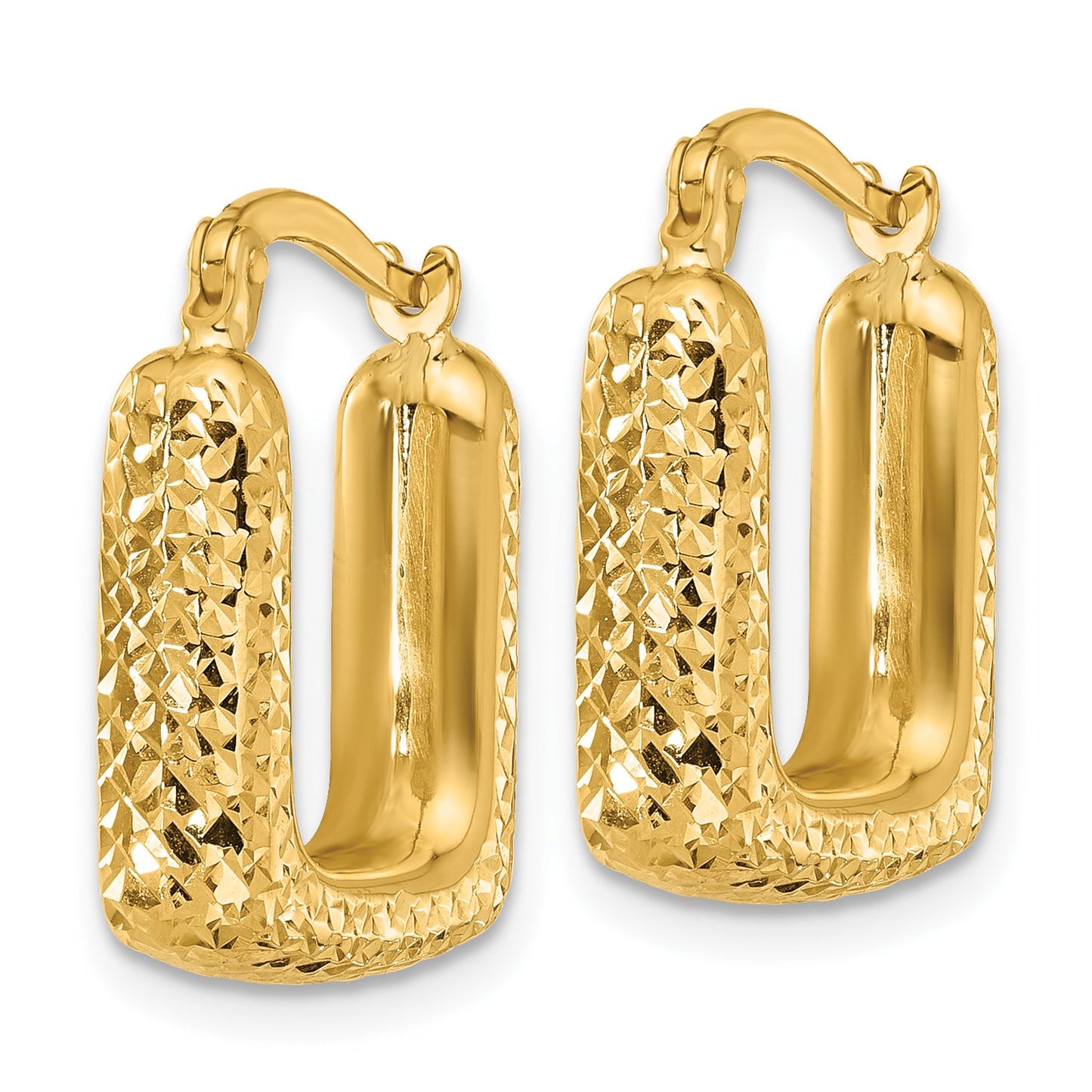 GE 10K Polished and Diamond-cut Square Hoop Earrings