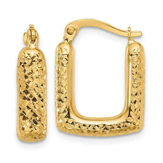 GE 10K Polished and Diamond-cut Square Hoop Earrings