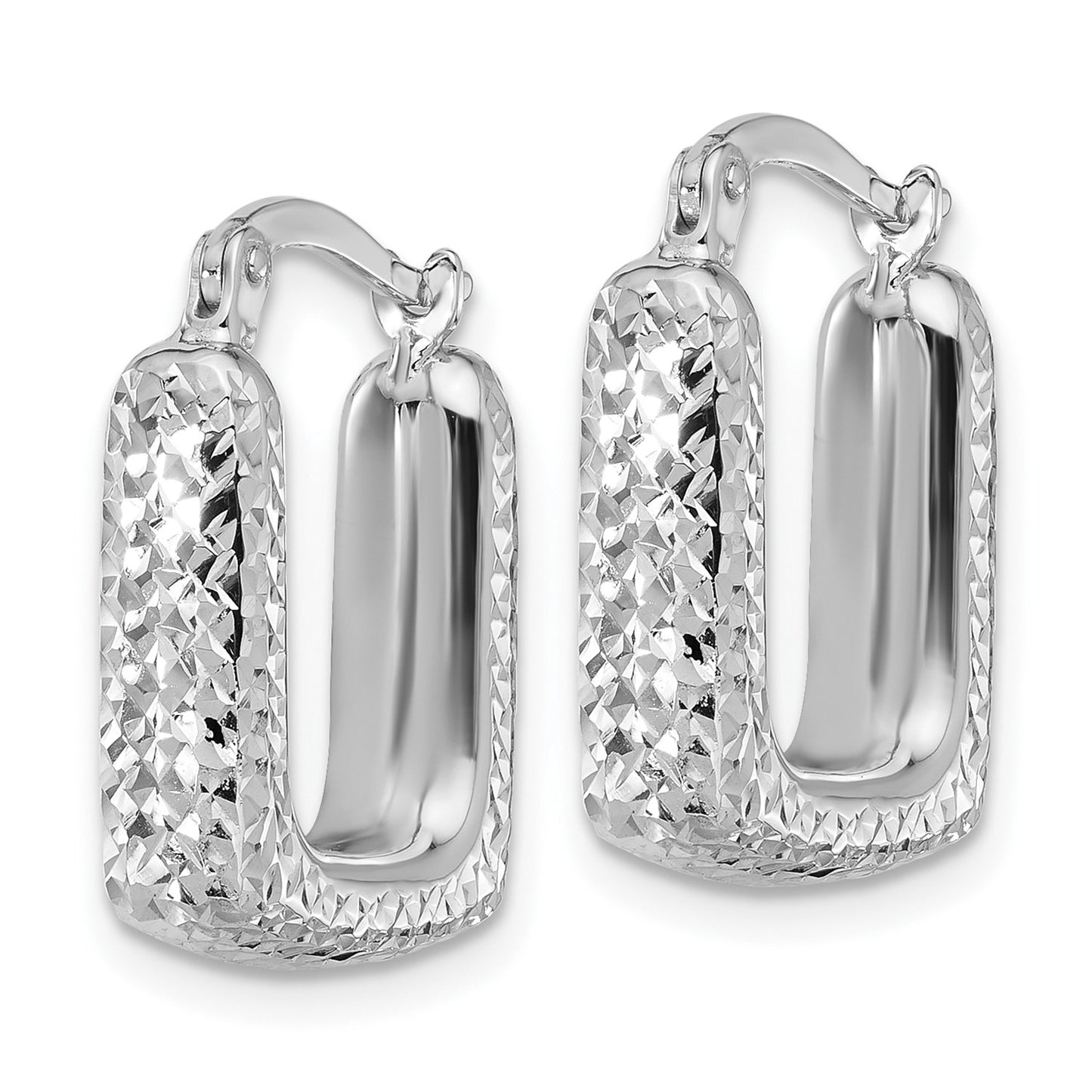 GE 10K White Gold Polished and Diamond-cut Square Hoop Earrings
