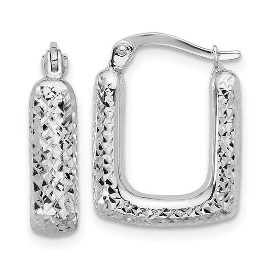 GE 10K White Gold Polished and Diamond-cut Square Hoop Earrings