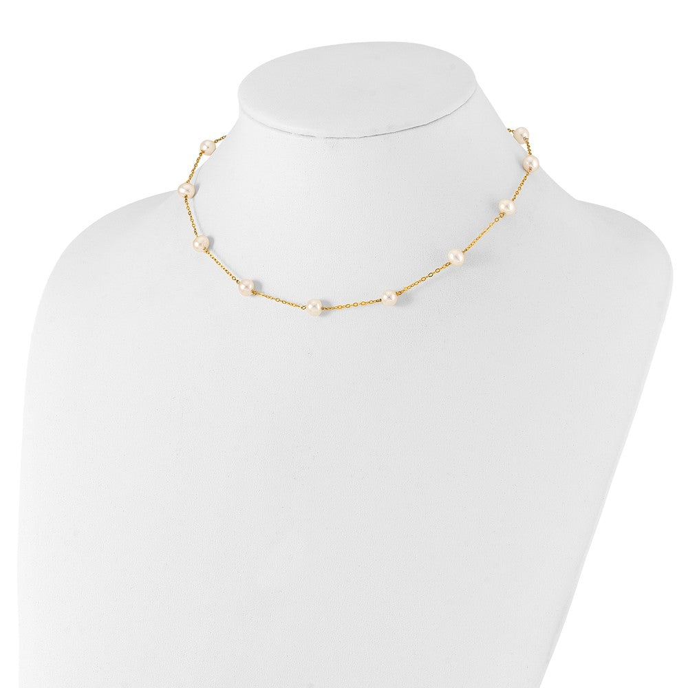 PG 10k Gold 5.5-6.5mm White Near Round FW Cultured Pearl 12-station Necklace