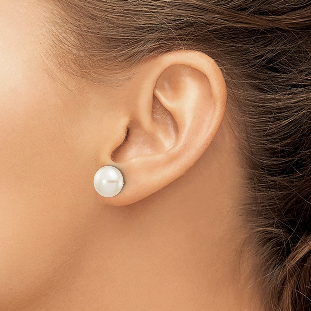 PGE 10k 10-11mm White Button Freshwater Cultured Pearl Stud Post Earrings