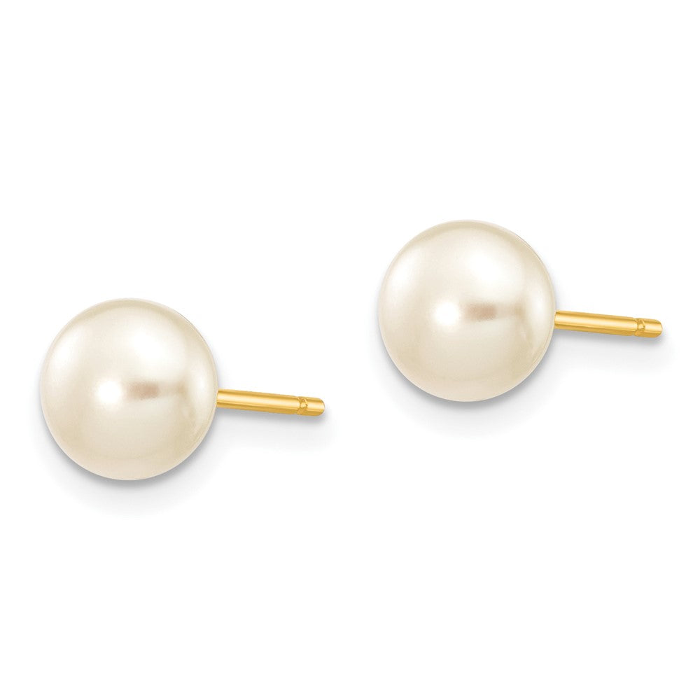 PG 10k Gold White Button Freshwater Cultured Pearl Stud Post Earrings (Various Sizes)
