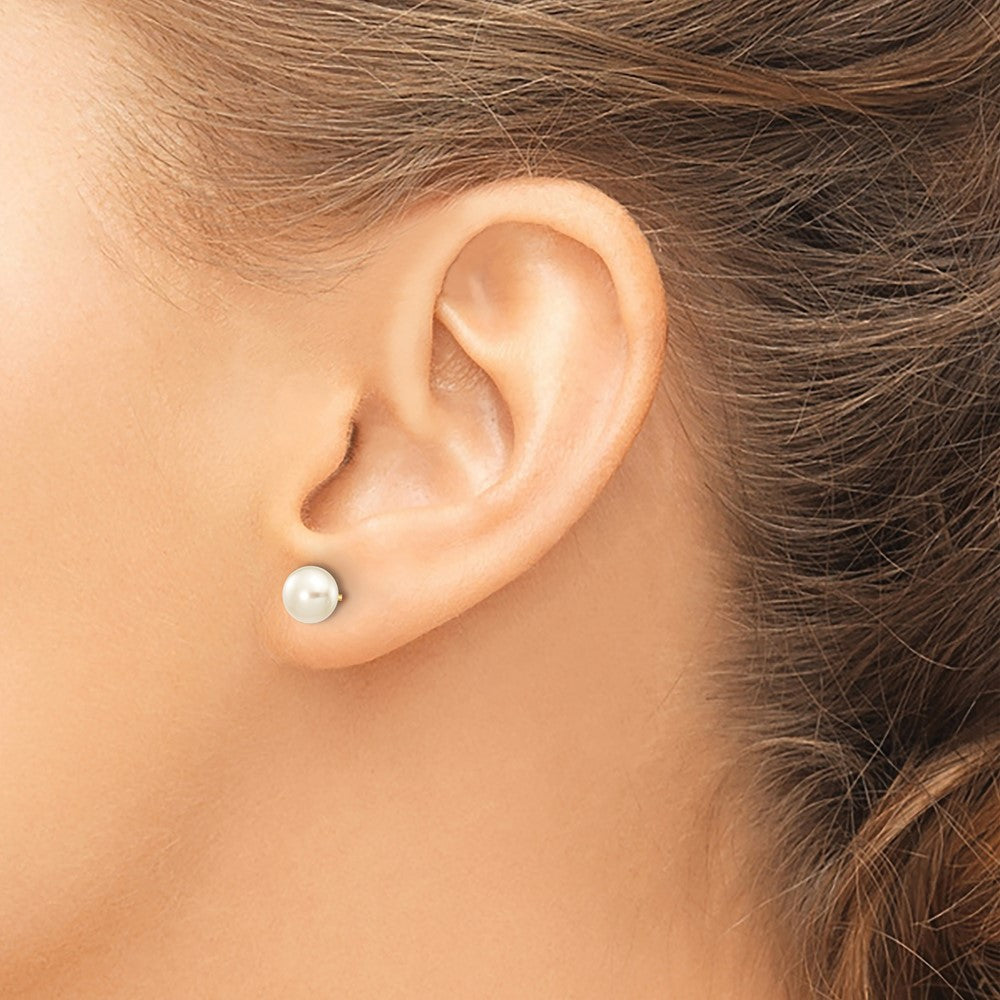 PG 10k Gold White Button Freshwater Cultured Pearl Stud Post Earrings (Various Sizes)