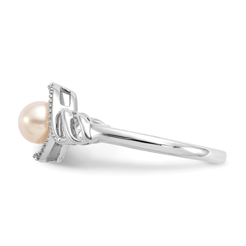 PG 10k Gold White Gold FW Cultured Pearl and Diamond Ring