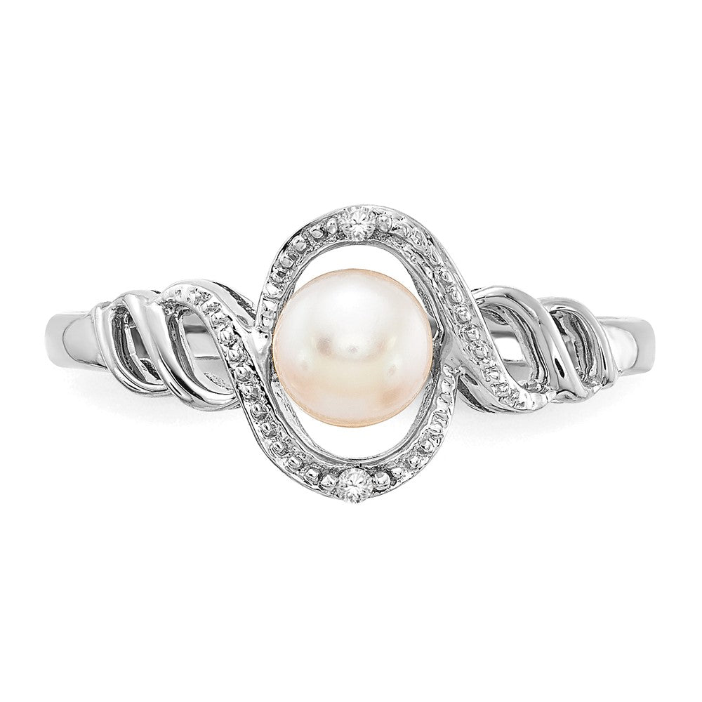 PG 10k Gold White Gold FW Cultured Pearl and Diamond Ring