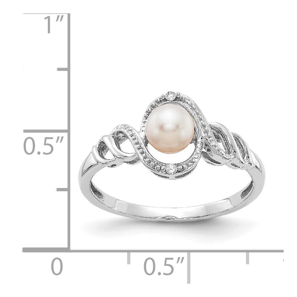 PG 10k Gold White Gold FW Cultured Pearl and Diamond Ring