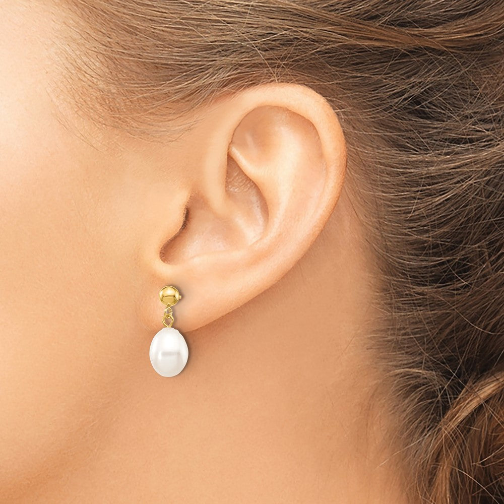 PGE 10k 7-8mm White Rice Freshwater Cultured Pearl Dangle Post Earrings