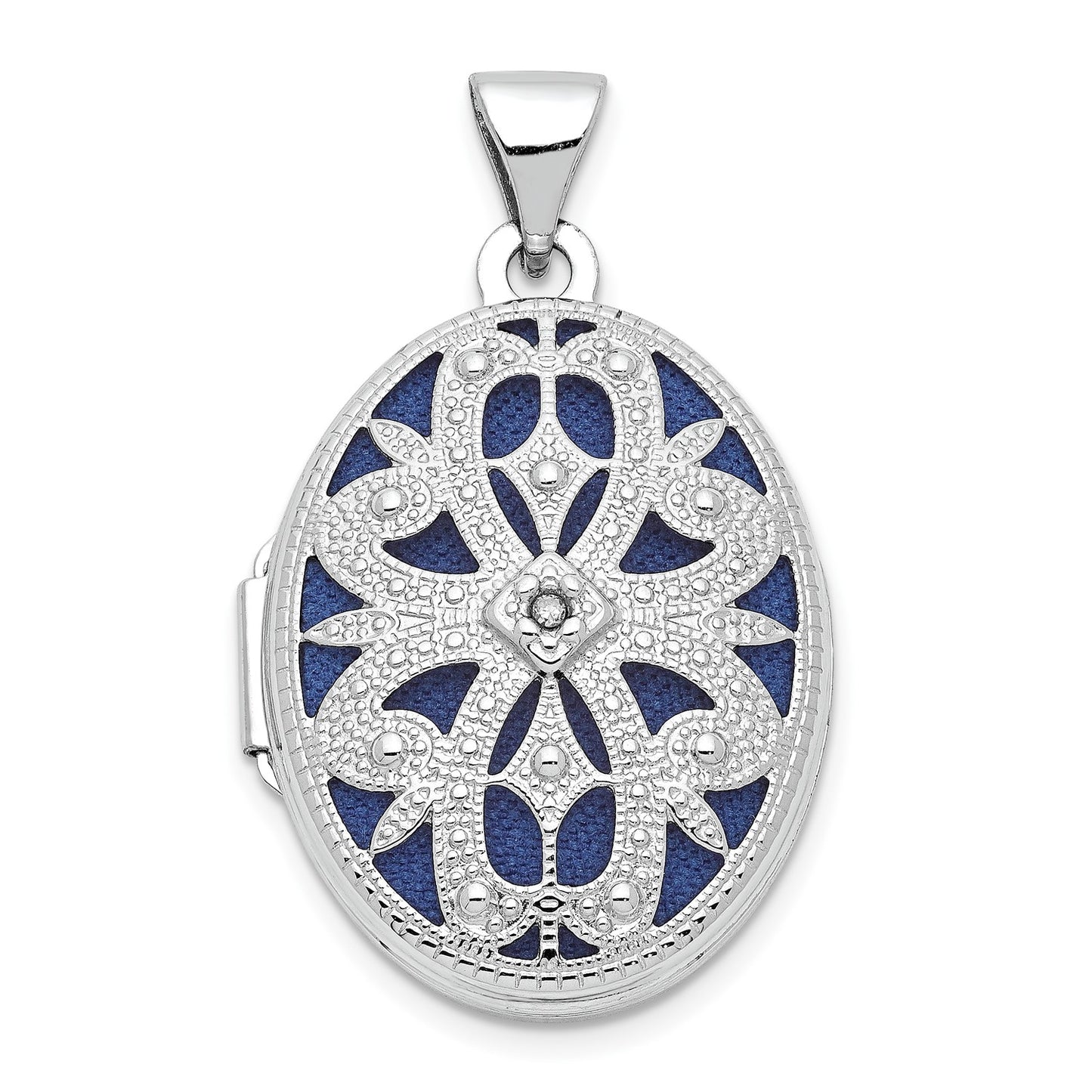 GL 10k White Gold 21mm Oval w/ Diamond Vintage Locket