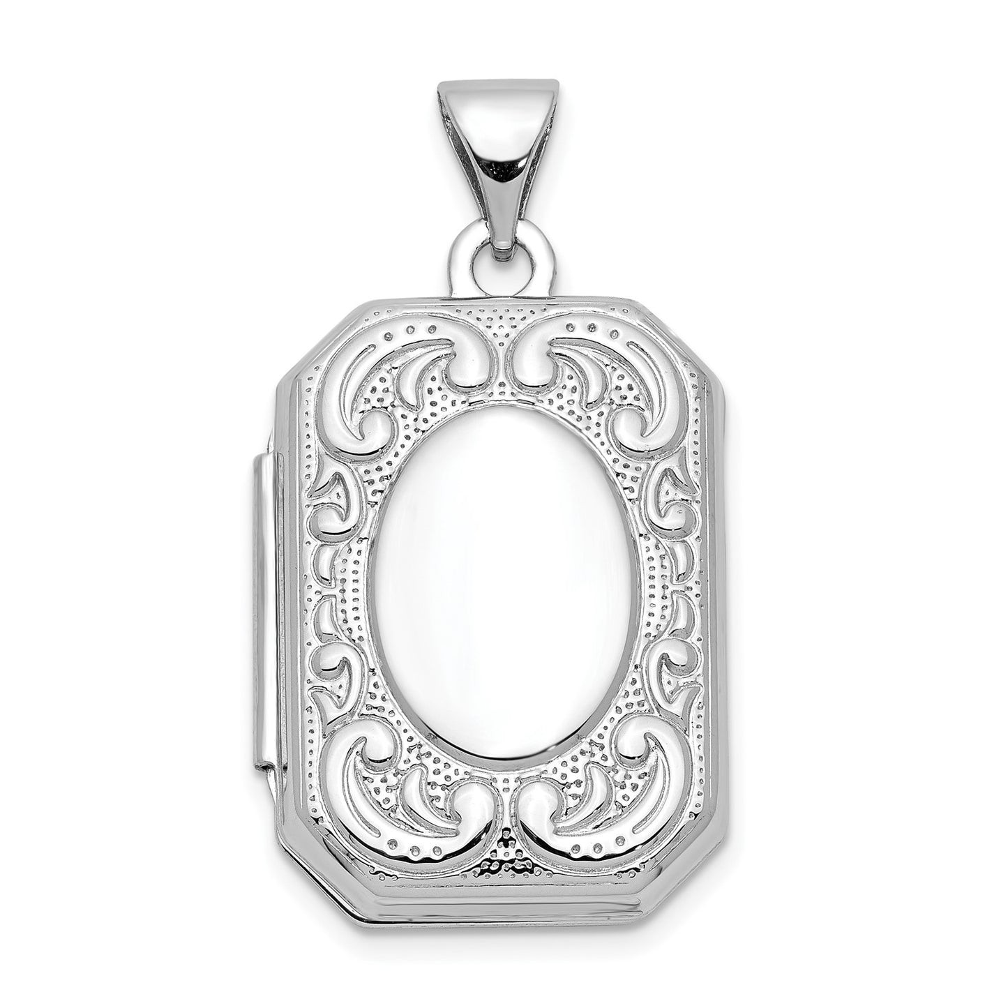 GL 10k White Gold 20mm Book Scroll Border Locket