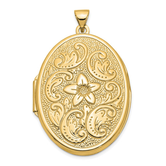 GL 10k 32mm Oval Flower With Scrolls Locket