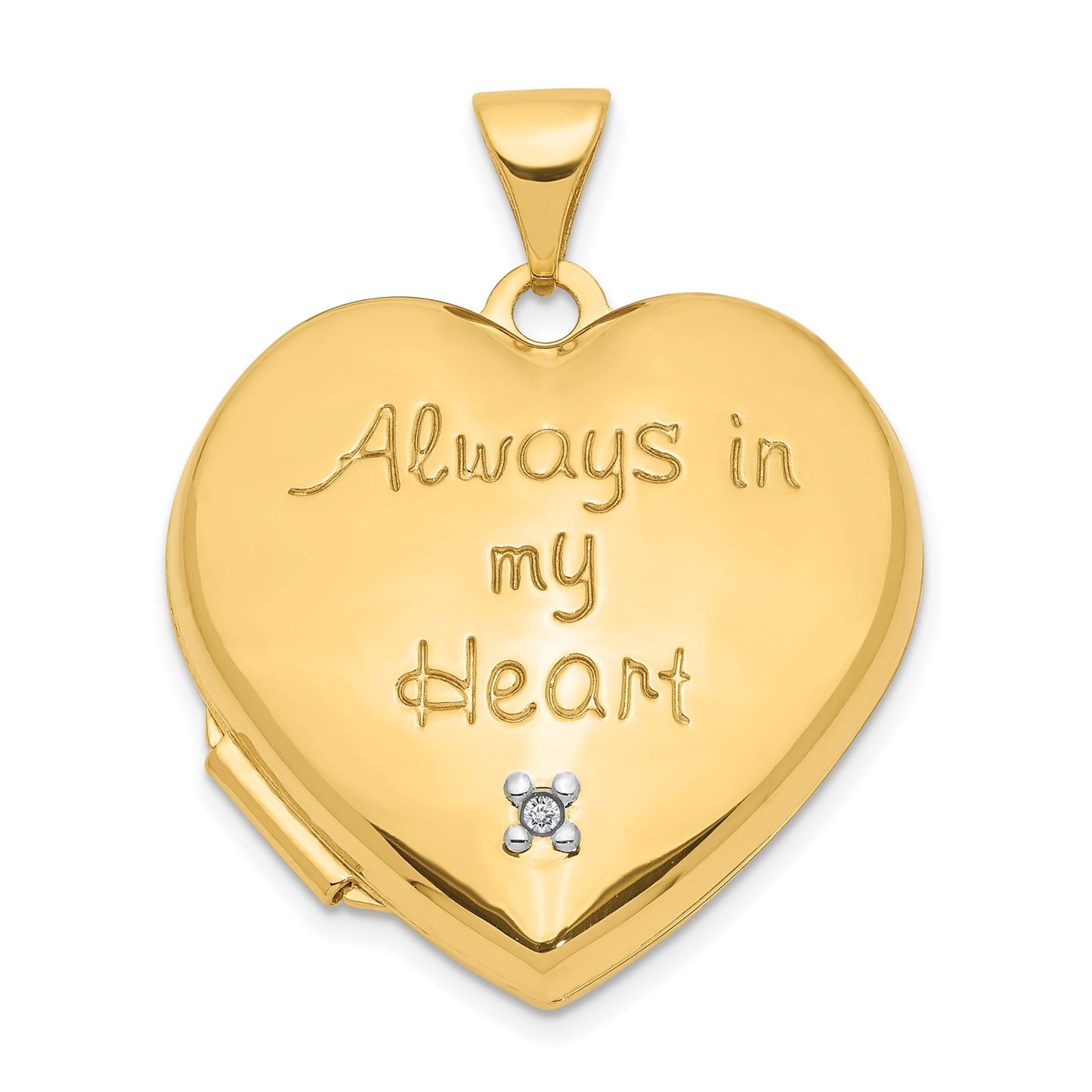 GL 10k Two-tone Dia Always in my Heart w/ Heart Charm Inside 21mm Heart Locket