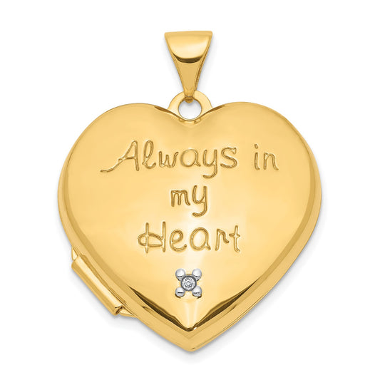 GL 10k Two-tone Dia Always in my Heart w/ Heart Charm Inside 21mm Heart Locket