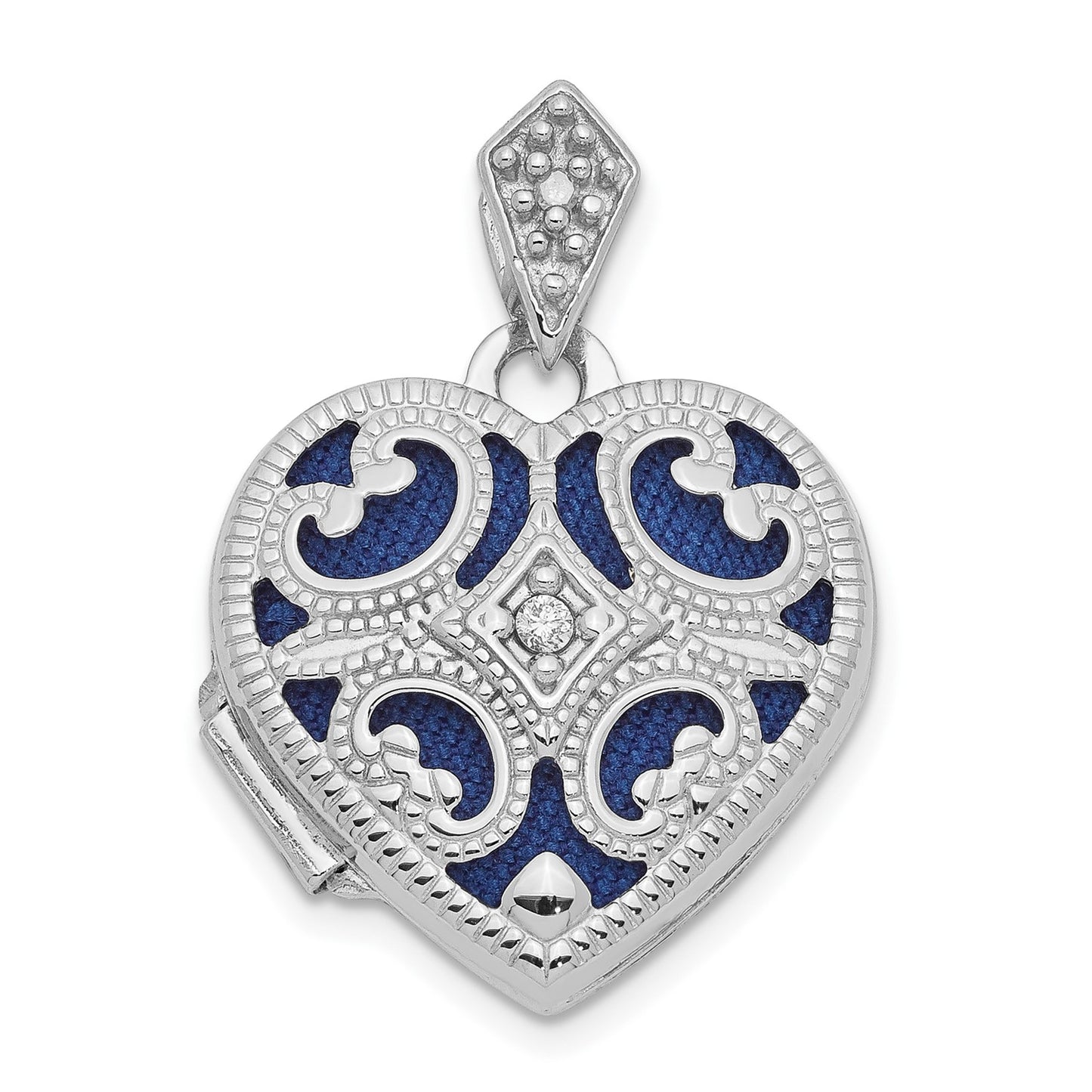 DL 10k White Gold Diamond Vintage 15mm Heart Locket