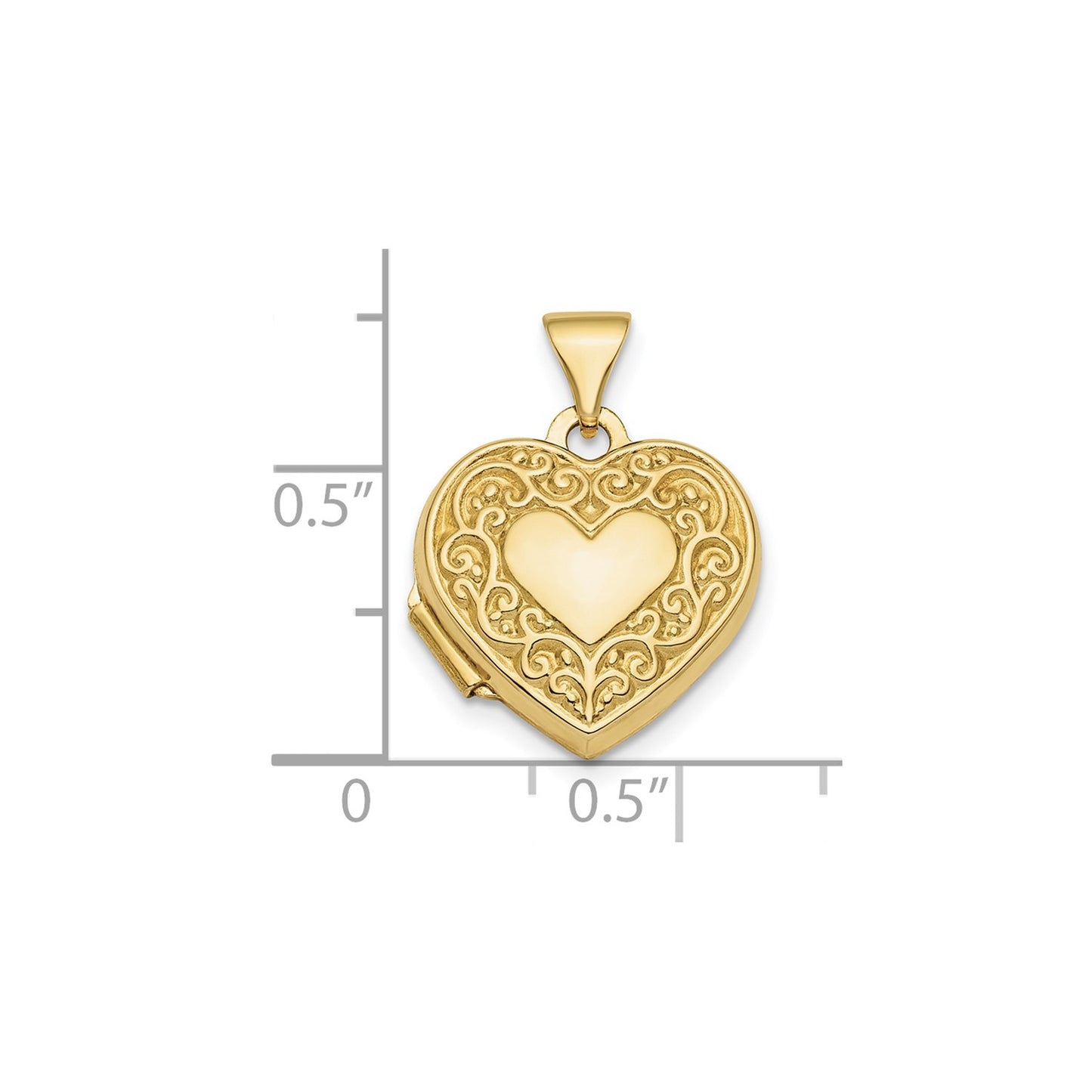 GL 10k Polished Fancy Scroll Design Front & Back 15mm Heart Locket