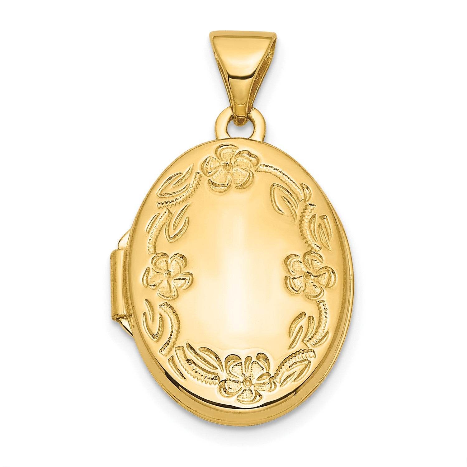 10k 17mm Oval Leaf Floral Hand Engraved Locket - Legacy Of The Heart