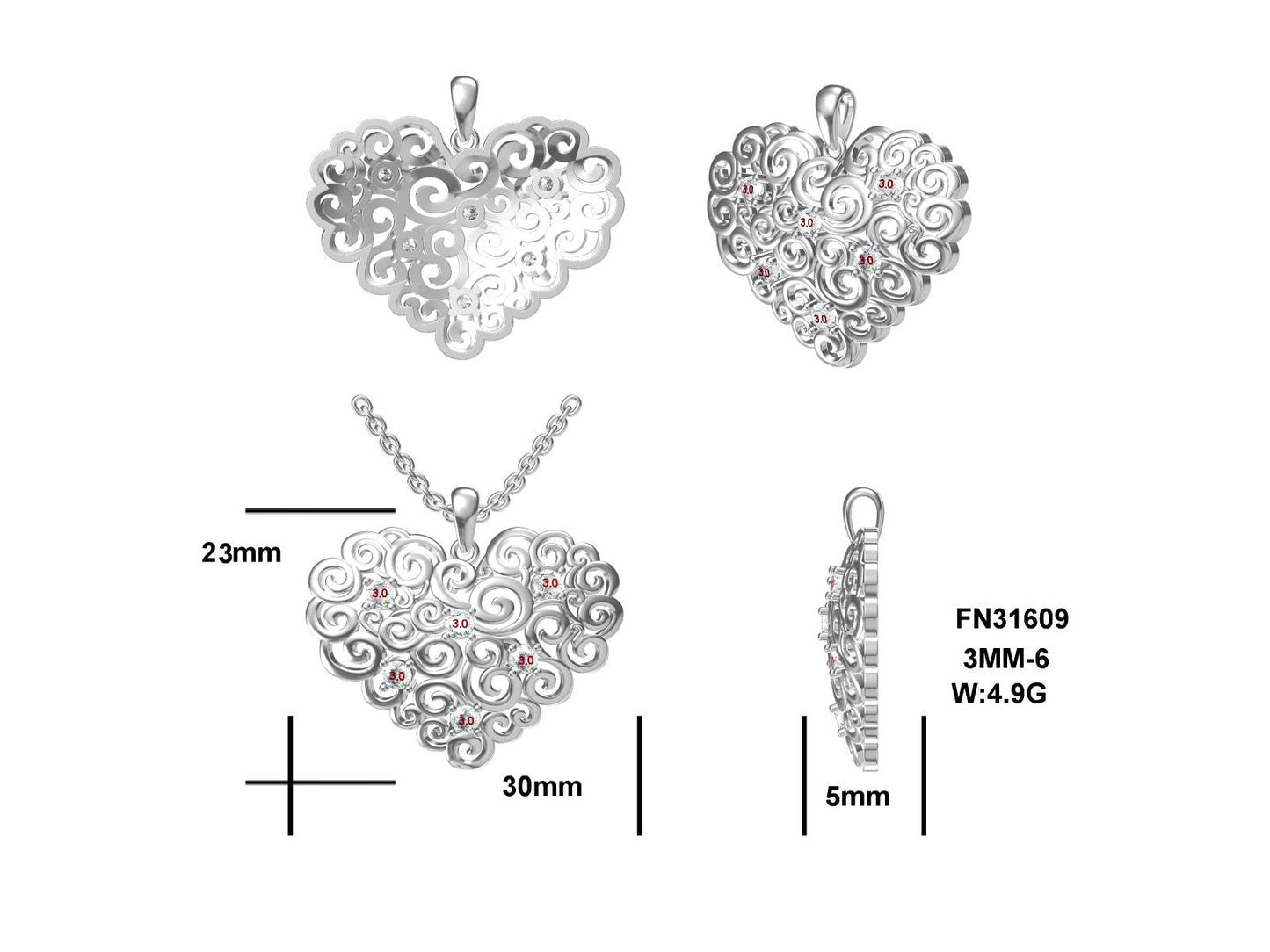 MS A Mother's Treasure Heart Sterling Silver Pendant | Slightly Antiqued Swirls | Lab Grown Sapphires | Lasting Legacy Collection