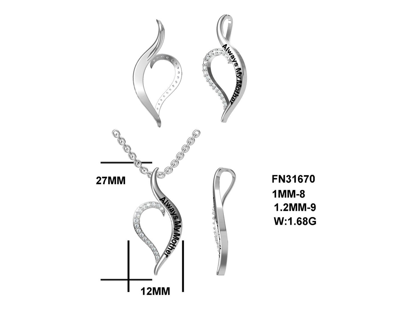 MS Always My Mother Heart Pendant | Platinum Sterling Silver Plated | Lab Grown Sapphire Accents | Lasting Legacy Collection