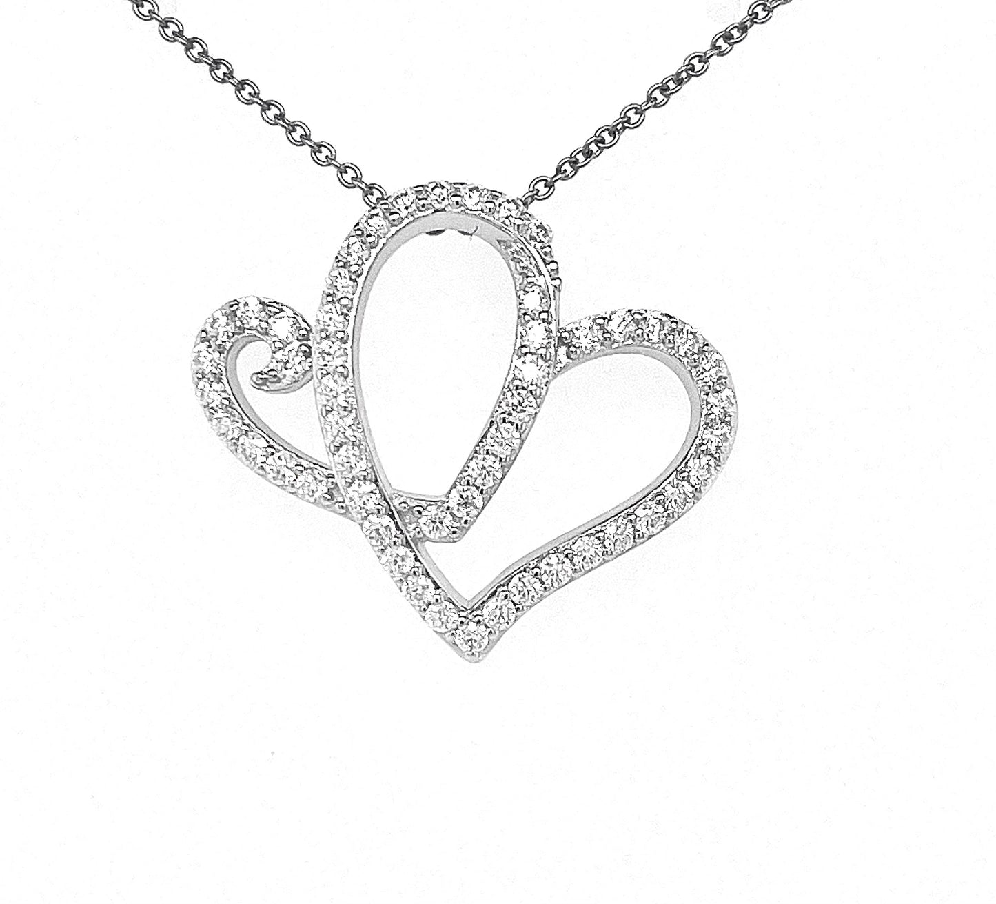 AH Full Moissanite Gemstone Hearts Pendant w/18" Chain; Rhodium PLtd. SS.| Moissanite | Anniversary Heart