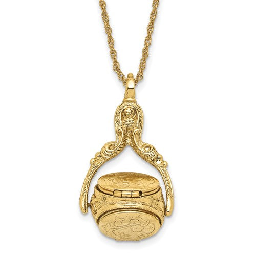 GTN Jewelry Gold-tone Three Sided Spinning Floral Pattern Oval 13mm Lockets 30 inch Necklace Holds 6 Photos