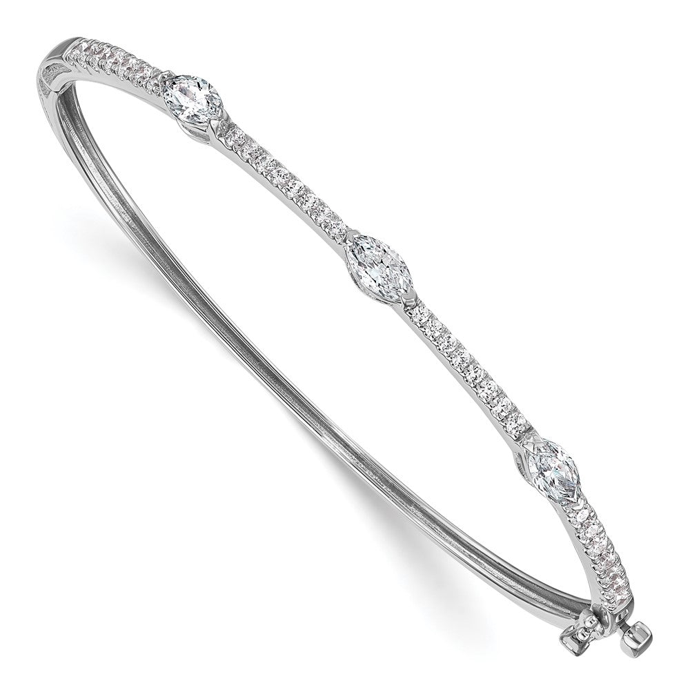 True Origin 14k White Gold 1 5/8 carat Lab Grown Diamond VS D E F Round and Marquise 6.75 inch Bangle