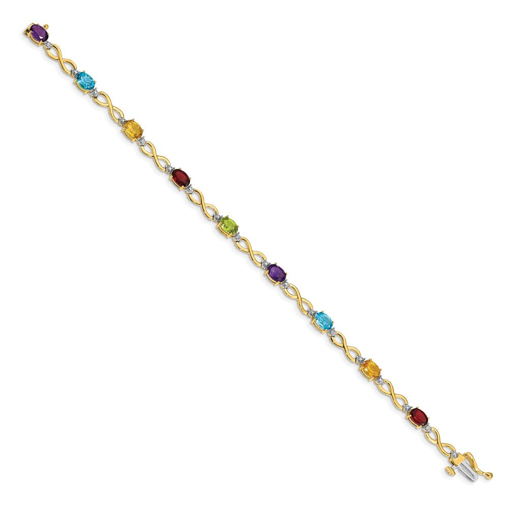 GG 10k Rainbow Gemstone and Diamond Infinity Bracelet