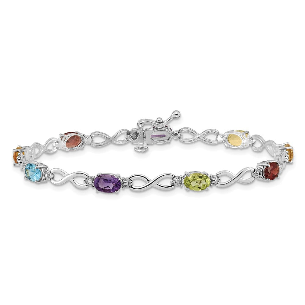 GG 14k White Gold Rainbow Gemstone and Diamond Infinity Bracelet