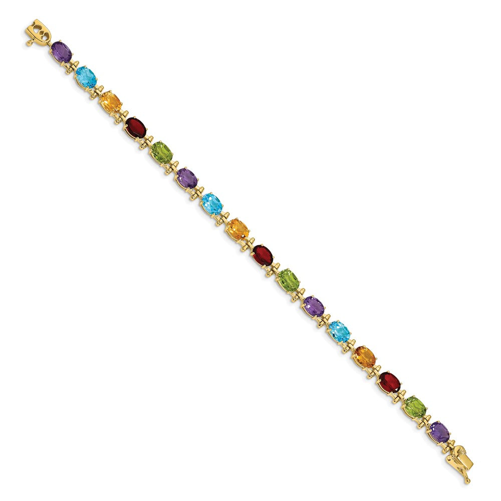GG 14k Alternating Rainbow Gemstone Amethyst Peridot Garnet Citrine Blue Topaz 7 inch Bracelet