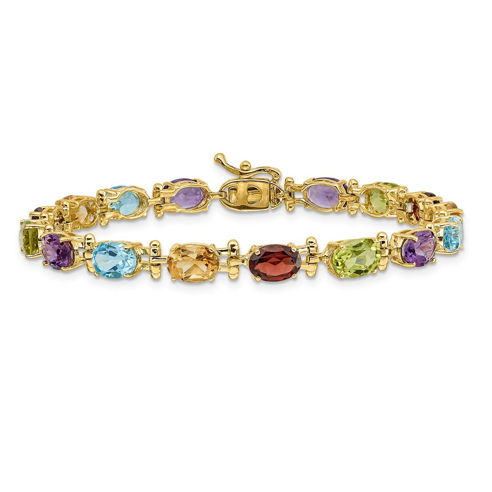 GG 14k Alternating Rainbow Gemstone Amethyst Peridot Garnet Citrine Blue Topaz 7 inch Bracelet