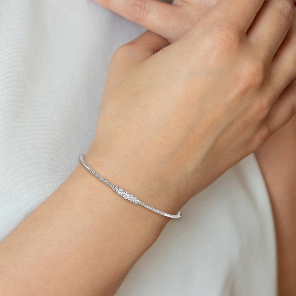 LGGB 14k White Gold 1/2 carat Lab Grown Diamond VS/SI+ G+ Complete Bezel Set Bar Flexible Bangle Bracelet