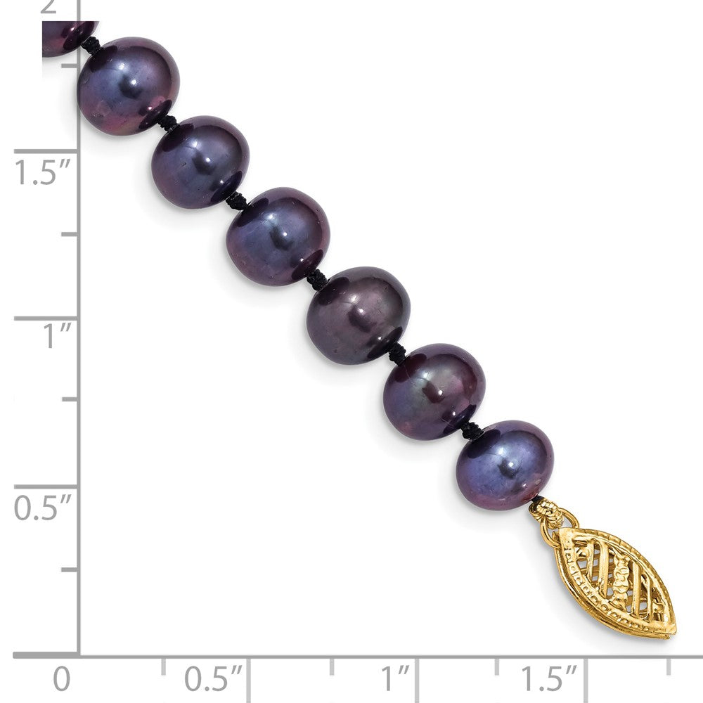 PGB 14k 7-8mm Black Near-Round Freshwater Cultured Pearl 7.5 inch Bracelet