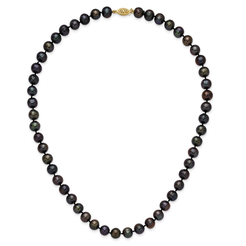 PGN 14k 8-9mm Black Near-Round Freshwater Cultured Pearl 18 inch Necklace