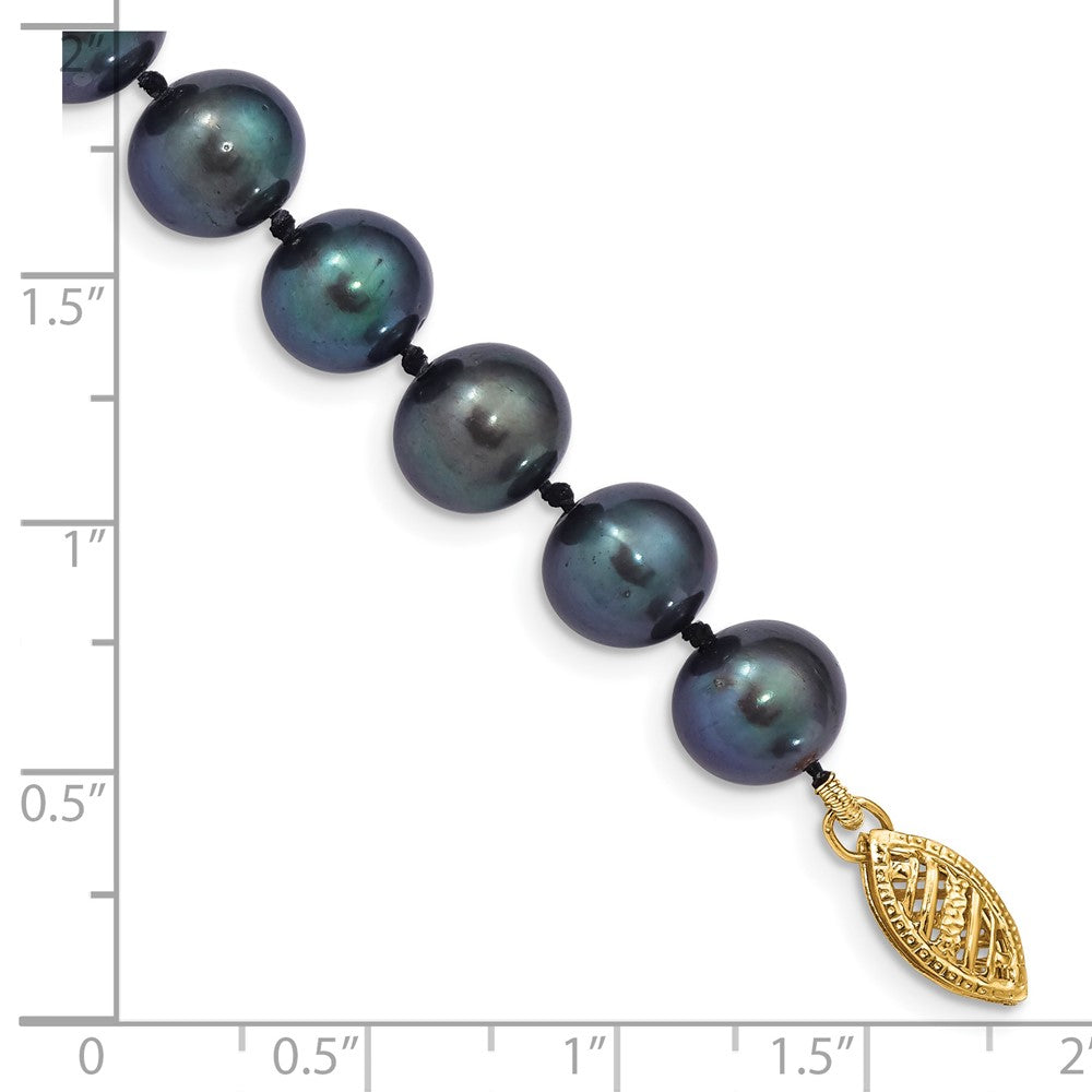 PGB 14k 8-9mm Black Near-Round Freshwater Cultured Pearl 7.5 inch Bracelet