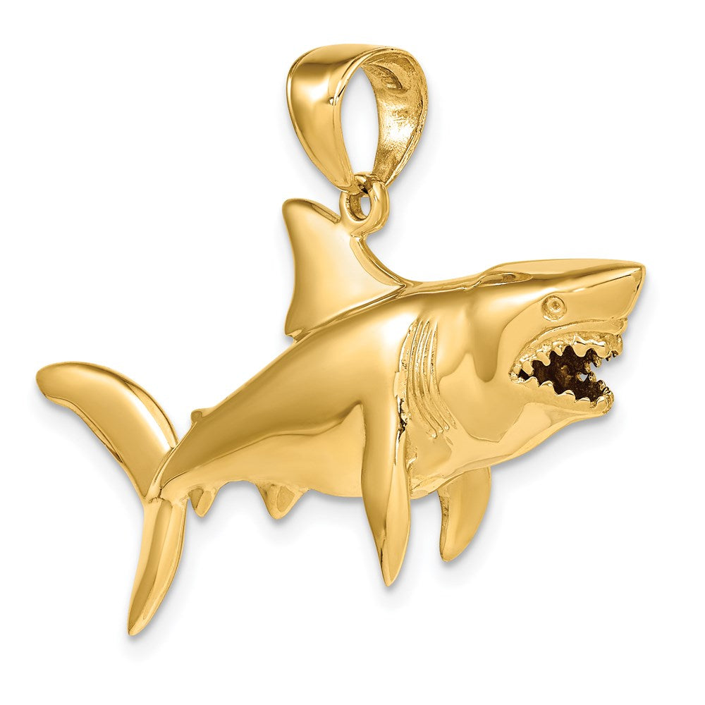 GP 14K Large Polished 3-D Shark Pendant