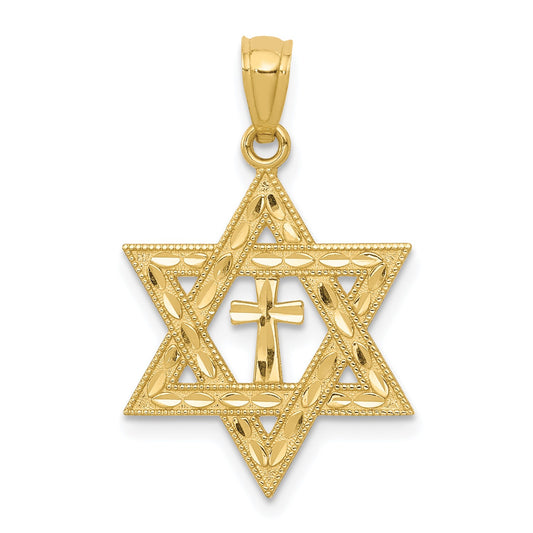 GP 14k Diamond-cut Star of David w/Cross Pendant