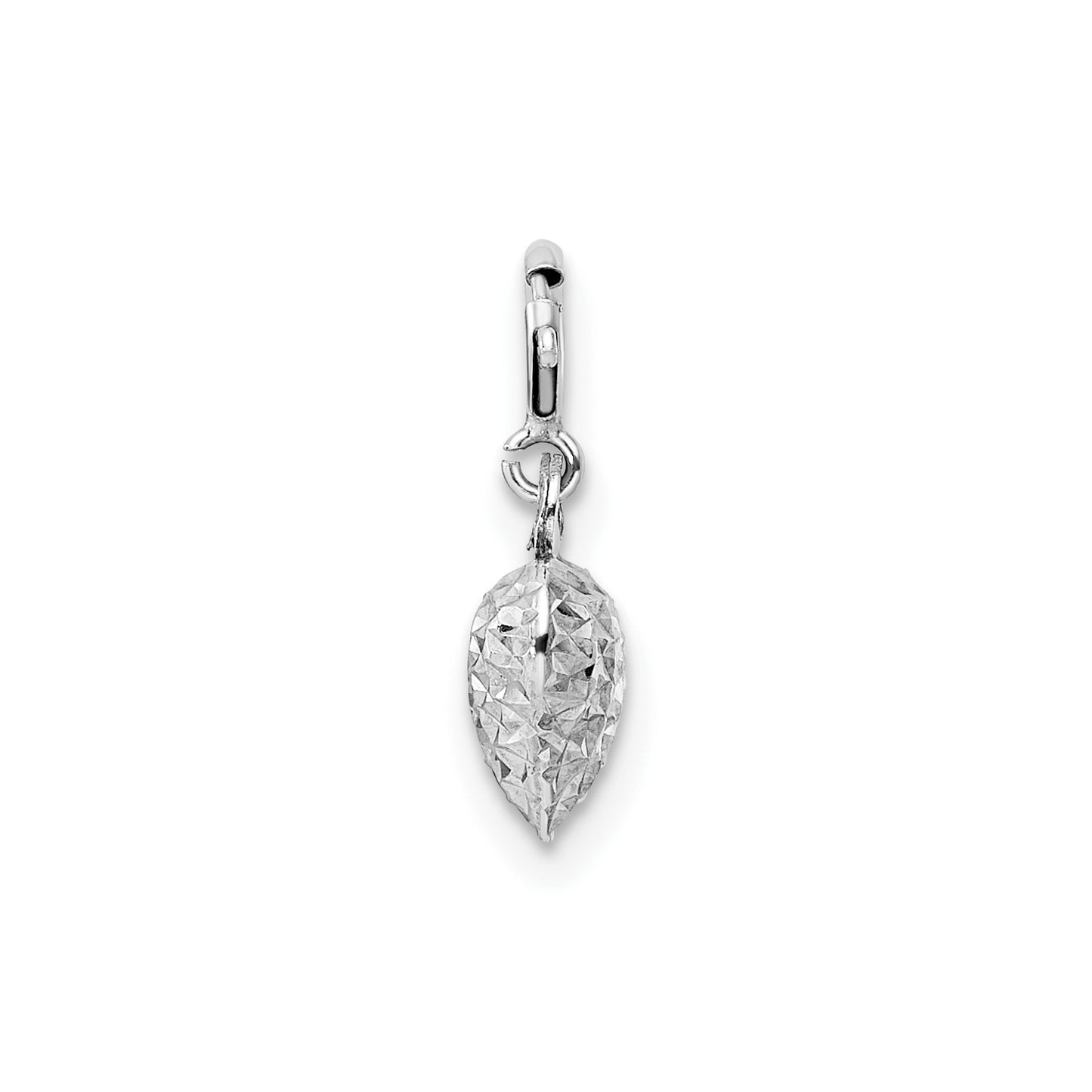 GCH 14K White Gold Diamond-cut Heart Spring Ring Charm Pendant