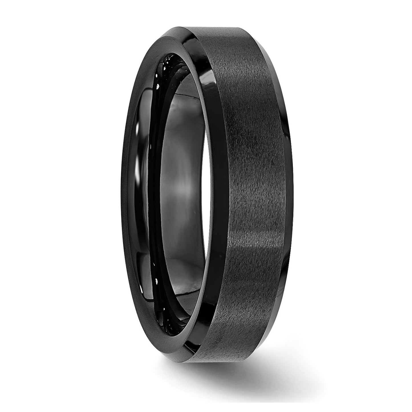 MJ Black Ceramic Beveled Edge 6mm Brushed and Polished Band