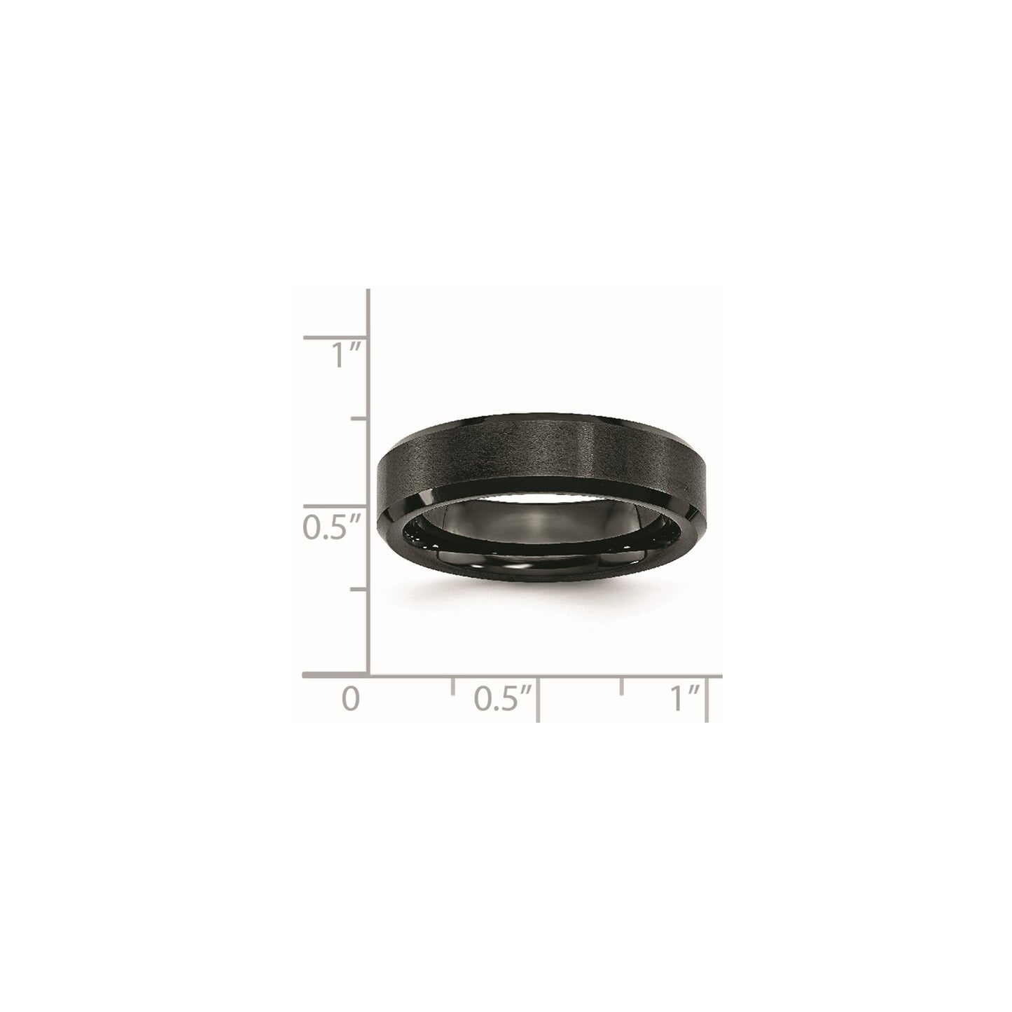 MJ Black Ceramic Beveled Edge 6mm Brushed and Polished Band