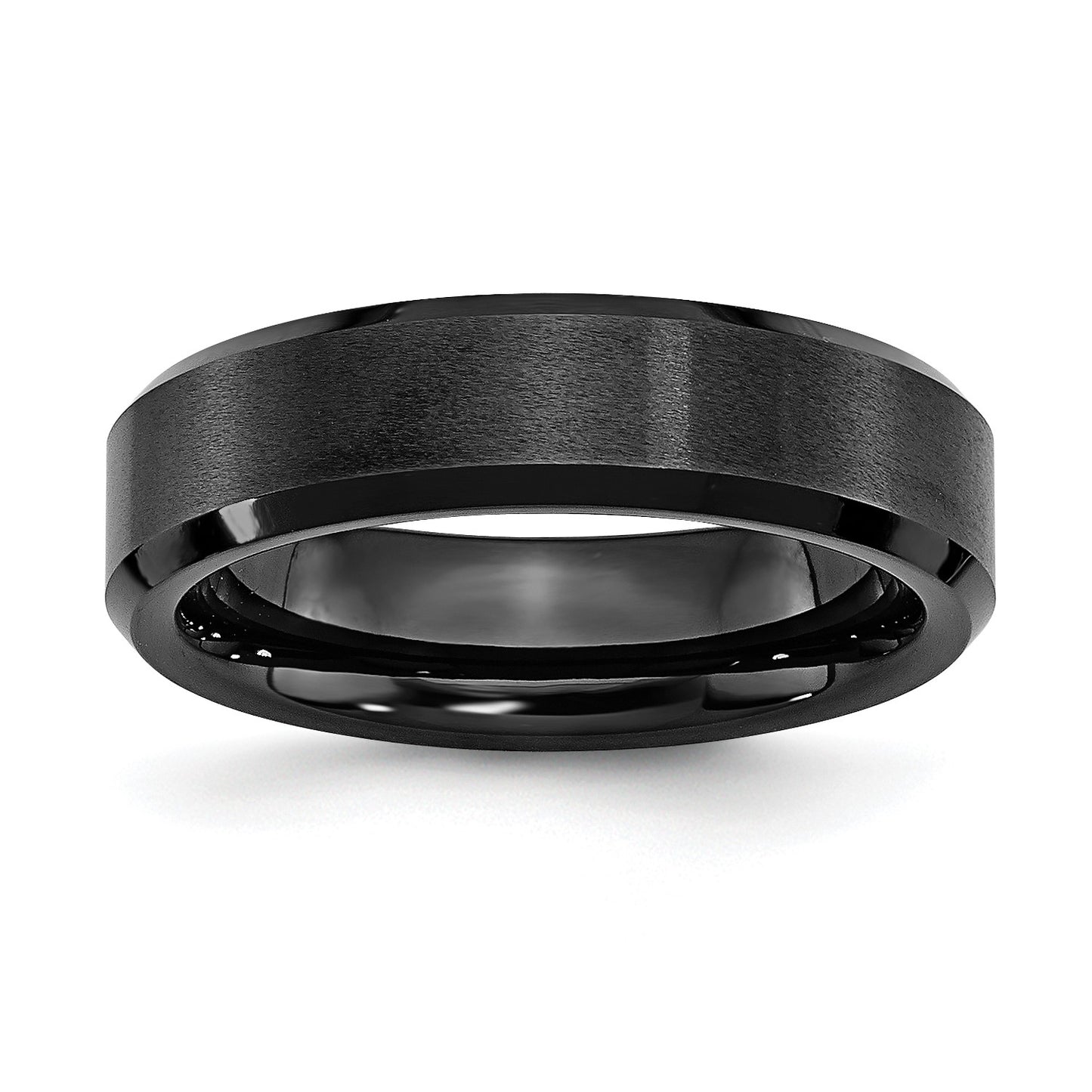 MJ Black Ceramic Beveled Edge 6mm Brushed and Polished Band