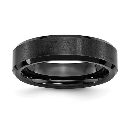 MJ Black Ceramic Beveled Edge 6mm Brushed and Polished Band